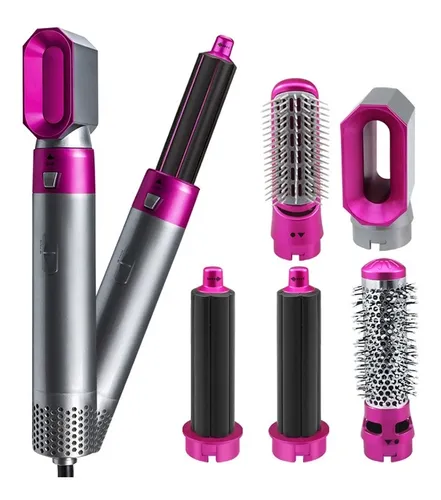 Escova secadora de cabelo 5 em 1 na cor pink e prata